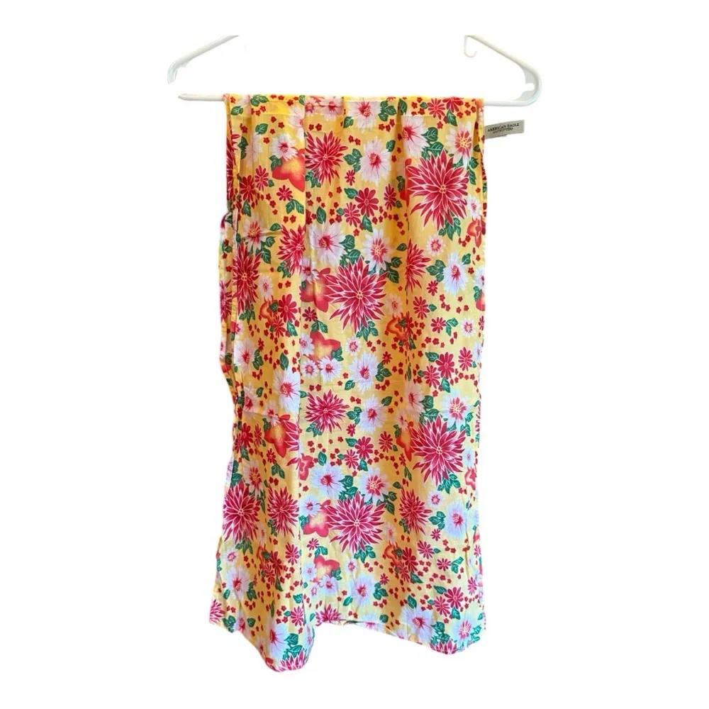 AEO Pink Yellow VTG Bali Floral Print Cotton Swim/Sarong/Wrap HeadScarf ⭐️